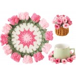 Flower Crochet Coasters, Handmade Bouquet Blanket Coaster with Crochet Plant Pot Fun Soft Decorative Drink Coasters for Coffee Tabletop Protection and Home Decor (Pink, 1Pc)