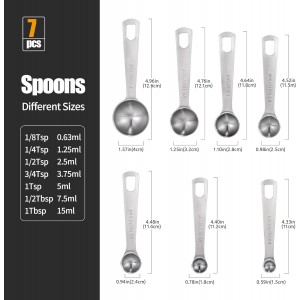 Doosu Measuring Spoons Set of 7-18/8 Stainless Steel Heavy Duty Teaspoons Tablespoons with Engraved Metric & US Measurements, Metal Measure Spoon for Dry and Liquid Ingredients, Dishwasher Safe