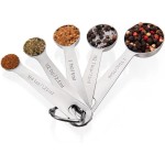 Doosu Measuring Spoons Set of 5-18/8 Stainless Steel Heavy Duty Teaspoons Tablespoons with Engraved Metric & US Measurements, Metal Measure Spoon for Dry and Liquid Ingredients, Dishwasher Safe
