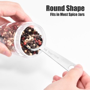 Doosu Measuring Spoons Set of 8-18/8 Stainless Steel Heavy Duty Teaspoons Tablespoons with Engraved Metric & US Measurements, Metal Measure Spoon for Dry and Liquid Ingredients, Dishwasher Safe