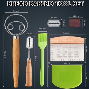 Sourdough Bread Baking Tool Set with Danish Dough Whisk, Bread Lame & Blades, Bench Scraper, Dough Scrapers and Silicone Brush – Sourdough Starter Kit