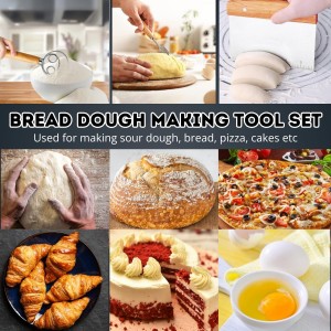 Sourdough Bread Baking Tool Set with Danish Dough Whisk, Bread Lame & Blades, Bench Scraper, Dough Scrapers and Silicone Brush – Sourdough Starter Kit