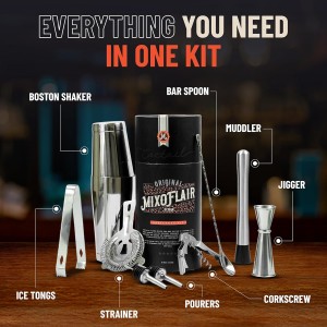 Mixology Bartender Kit with Boston Cocktail Shaker - 9pc Stainless Steel Bar Tool Set - Drink Mixer, Cocktail Accessories, Home Bar Essentials, Martini Barware Set, Men or Women Bartending Gift