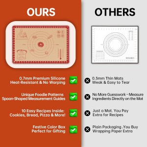 Silicone Baking Mat with Recipes, Extra Thick Silicone Mats for Baking, Non Stick Pastry Mat for Rolling Dough, Silicone Macaron Baking Mat for Cookie,Bread,Pizza,Fondant Mat, Oven&Dishwasher Safe