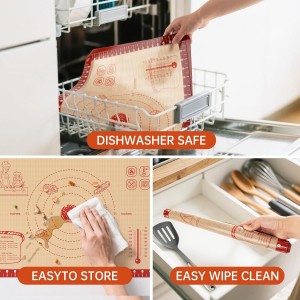 Silicone Baking Mat with Recipes, Extra Thick Silicone Mats for Baking, Non Stick Pastry Mat for Rolling Dough, Silicone Macaron Baking Mat for Cookie,Bread,Pizza,Fondant Mat, Oven&Dishwasher Safe