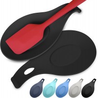 BLACK Silicone Spoon Rest for Stove Top Set of 2 – HEAT RESISTANT DISHWASHER SAFE Kitchen Utensil Holder for LARGE Utensils - Won’t Break - Non-Slip - Ideal for Induction Cooktops - for Home Cooks
