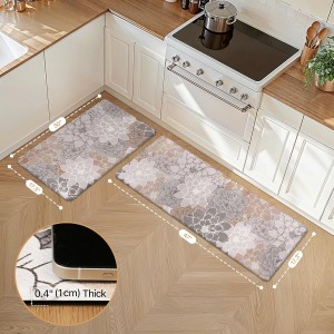 GENIMO Kitchen Mats for Floor, Kitchen Rugs Non Slip Washable Sets of 2, Waterproof Cushioned Anti Fatigue Mat, Floral Runner Rug for Laundry, Sink, Office, Home, 17.3