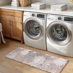 GENIMO Kitchen Mats for Floor, Kitchen Rugs Non Slip Washable Sets of 2, Waterproof Cushioned Anti Fatigue Mat, Floral Runner Rug for Laundry, Sink, Office, Home, 17.3