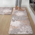 GENIMO Kitchen Mats for Floor, Kitchen Rugs Non Slip Washable Sets of 2, Waterproof Cushioned Anti Fatigue Mat, Floral Runner Rug for Laundry, Sink, Office, Home, 17.3