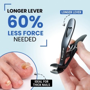 Toenail Clippers for Thick Toenails – KLIPP 15 mm Wide Jaw Thick Fingernail and Toenail Cutter with Curved Stainless-Steel Blades for Seniors (Angled Wide Opening)