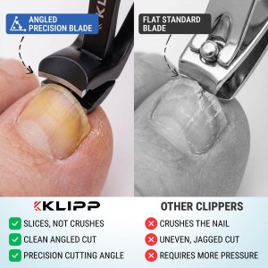 Toenail Clippers for Thick Toenails – KLIPP 15 mm Wide Jaw Thick Fingernail and Toenail Cutter with Curved Stainless-Steel Blades for Seniors (Angled Wide Opening)