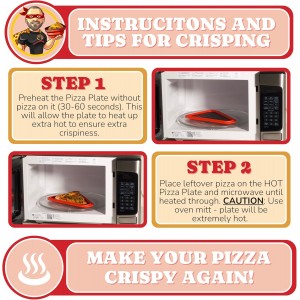 PIZZA PACK Pizza Plate™ – Reheating Tray for Crispy Pizza Leftovers – Microwave & Oven Safe Metal Plate with Silicone Edge – Reusable, Dishwasher Safe, Fits Inside