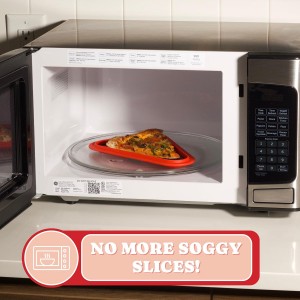 PIZZA PACK Pizza Plate™ – Reheating Tray for Crispy Pizza Leftovers – Microwave & Oven Safe Metal Plate with Silicone Edge – Reusable, Dishwasher Safe, Fits Inside