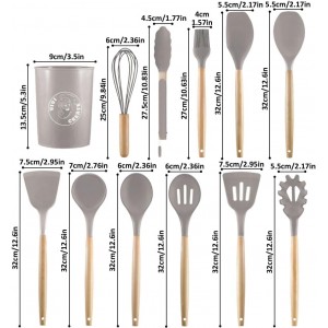 Vivicreate Silicone Cooking Utensils Set Wooden Handles Holder Heat Resistant 446°F Non Toxic Kitchen Essentials for Kitchen Tools Utensilios de Cocina Juego de Utensilios de Cocina (Gray)