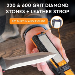 Orange Ninja Pocket Field Knife Sharpener – 8-in-1 Camping & Hunting EDC Knife Sharpener with Guided Diamond Whetstones, Leather Strop, Fire Starter & Diamond Rod