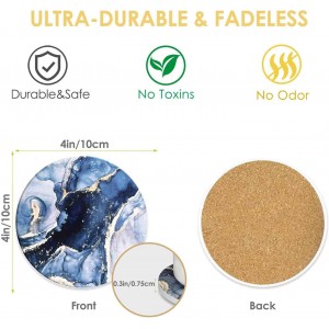 Drink Coasters with Holder 6 Pack, Ceramic Marble Style, Absorbent Abstract Coasters Set, 4in Cup Mat for Any Cups, Home, Living Room Decor, Tabletop-Protection for Coffee Beverage-Navy Blue