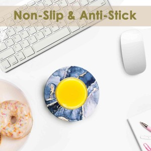 Drink Coasters with Holder 6 Pack, Ceramic Marble Style, Absorbent Abstract Coasters Set, 4in Cup Mat for Any Cups, Home, Living Room Decor, Tabletop-Protection for Coffee Beverage-Navy Blue