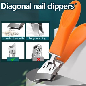 2PCS Wide Jaw Opening Anti-Splash Slanted Nail Clipper,No Splash Nail Trimmer for Men,Slanted Nail Clippers, Ingrown Nail Clippers Wide Jaw Slanted Toenail Clippers for Women and Men(Orange & Black)