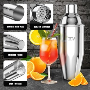 IOV Cocktail Shaker, 24 oz Martini Shaker, Drink Mixer with Built-in Strainer, Professional Stainless Steel Margarita Alcohol Shakers with Cocktail Recipe Guide, Bartender Kit Gifts