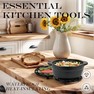 Cast Iron Trivets for Hot Dishes, Round Tomato Metal Trivet for Hots Pots and Pans, Rustic Themed Kitchen Decorative Trivets, Heat Resistant with Free Mitts Gift