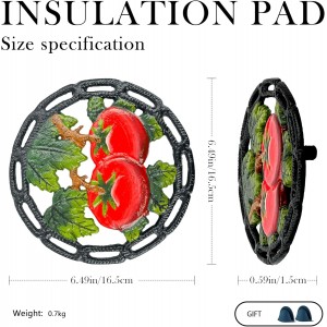 Cast Iron Trivets for Hot Dishes, Round Tomato Metal Trivet for Hots Pots and Pans, Rustic Themed Kitchen Decorative Trivets, Heat Resistant with Free Mitts Gift