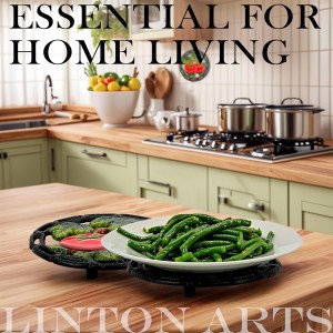 Cast Iron Trivets for Hot Dishes, Round Tomato Metal Trivet for Hots Pots and Pans, Rustic Themed Kitchen Decorative Trivets, Heat Resistant with Free Mitts Gift