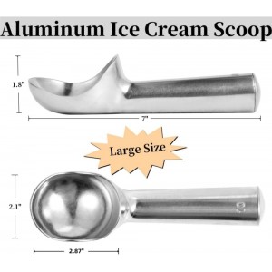Aluminum Ice Cream Scoop, Large Ice Cream Scooper, Silver, Comfortable to Hold, Lightweight