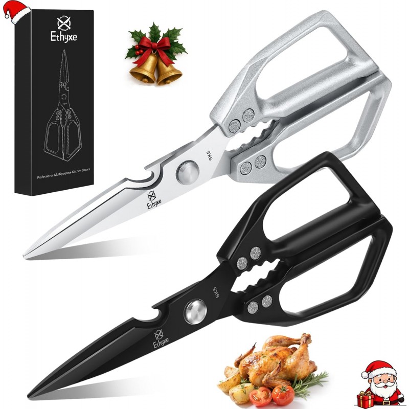 Kitchen Scissors Set - Heavy Duty Japanese Style, Dishwasher Safe, All Purpose Meat Cutting Shears, Sharp Food Scissors for Chicken Bones, Turkey, Fish & Vegetables