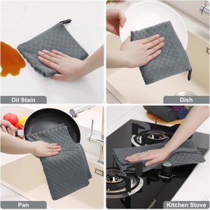 Homaxy 100% Cotton Kitchen Towels and Dishcloths Set, 12 x 12 & 15 x 25 Inches, Set of 8 Bulk Terry Cloth Dish Towels, Super Soft and Absorbent Hand Towel with Hanging Loop, Dark Grey