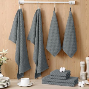 Homaxy 100% Cotton Kitchen Towels and Dishcloths Set, 12 x 12 & 15 x 25 Inches, Set of 8 Bulk Terry Cloth Dish Towels, Super Soft and Absorbent Hand Towel with Hanging Loop, Dark Grey