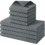 Homaxy 100% Cotton Kitchen Towels and Dishcloths Set, 12 x 12 & 15 x 25 Inches, Set of 8 Bulk Terry Cloth Dish Towels, Super Soft and Absorbent Hand Towel with Hanging Loop, Dark Grey