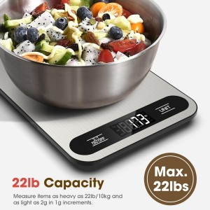 Mik-Nana Food Scale, 22lb Digital Kitchen Scale with 6 Units Tare Function & LCD Display, Stainless Steel Weight Grams and Ounces for Baking, Cooking and Meal Prep (Batteries Included)