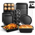 11-Piece Nonstick Baking Pans Set - Professional Grade Carbon Steel Bakeware with Premium Coating- Dishwasher Safe, Stackable, Oven Safe to 450°F (Black)
