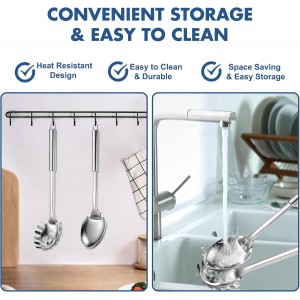 2 Pack Stainless Steel Serving Spoon, Heat Resistant Kitchen Noodle Spoon for Cooking, Serving, Mixing and Spaghetti