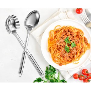 2 Pack Stainless Steel Serving Spoon, Heat Resistant Kitchen Noodle Spoon for Cooking, Serving, Mixing and Spaghetti