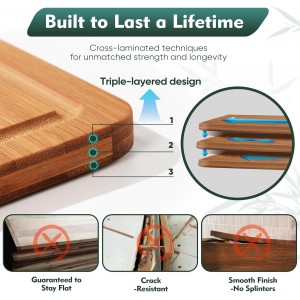 Bamboo Cutting Board, Non Slip Wood Cutting Boards for Kitchen 3 Packs Holder and Over Sink Nice Solid Thick Durable Cutting Boards for Kitchen Large Small Vegetables Fruits Kitchen Gifts (Carbonized)