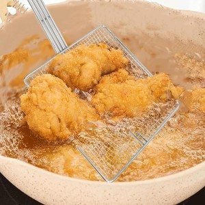 Square Fine Mesh Reinforced Skimmer - 19'inch Strainer with Long Handle - Fry Skimmer for Cooking and Frying, Kitchen Utensils Wire Strainer - Professional & Home Use Deep Fry Tools