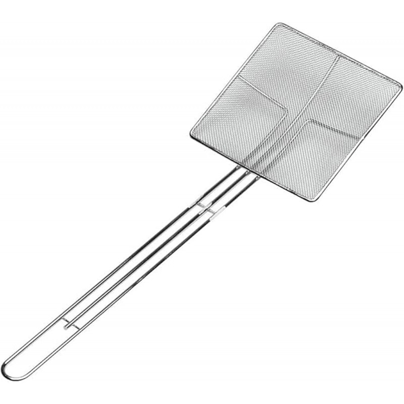 Square Fine Mesh Reinforced Skimmer - 19'inch Strainer with Long Handle - Fry Skimmer for Cooking and Frying, Kitchen Utensils Wire Strainer - Professional & Home Use Deep Fry Tools