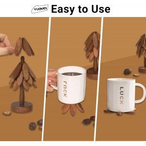 Yuoyar Coasters, Wooden Tree-Shaped sapele Wood Drink Coasters Set for Coffee Table, Kitchen Table Decor