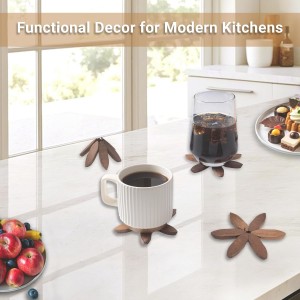 Yuoyar Coasters, Wooden Tree-Shaped sapele Wood Drink Coasters Set for Coffee Table, Kitchen Table Decor