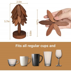 Yuoyar Coasters, Wooden Tree-Shaped sapele Wood Drink Coasters Set for Coffee Table, Kitchen Table Decor
