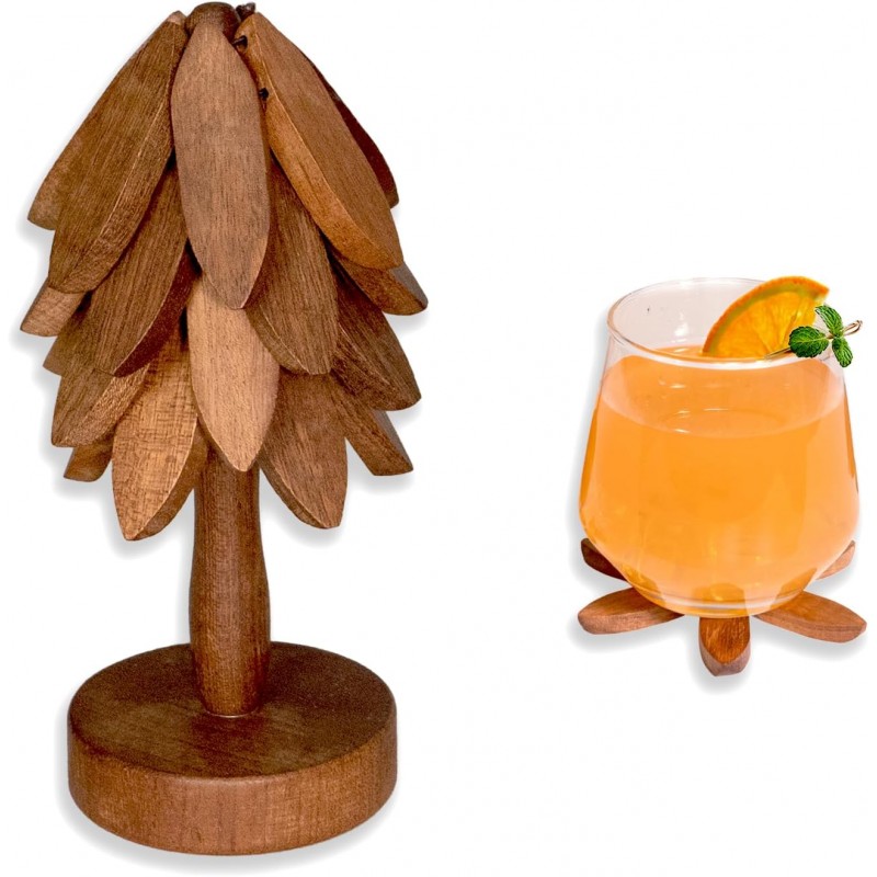 Yuoyar Coasters, Wooden Tree-Shaped sapele Wood Drink Coasters Set for Coffee Table, Kitchen Table Decor
