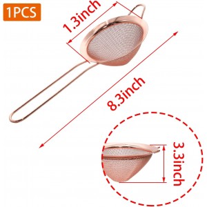 Rose Gold Fine Mesh Strainer - 304 Stainless Steel Handheld Sieve, Small Kitchen Filter for Baking, Tea & Cocktail Making