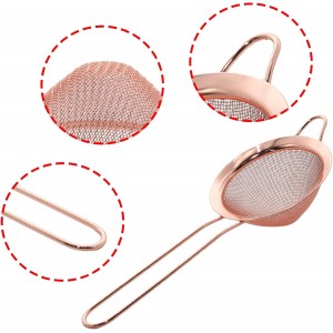 Rose Gold Fine Mesh Strainer - 304 Stainless Steel Handheld Sieve, Small Kitchen Filter for Baking, Tea & Cocktail Making