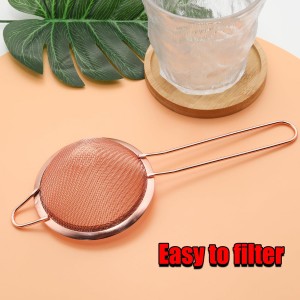 Rose Gold Fine Mesh Strainer - 304 Stainless Steel Handheld Sieve, Small Kitchen Filter for Baking, Tea & Cocktail Making