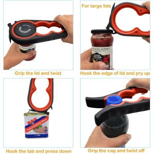 Otstar Jar Opener Bottle Opener and Can Opener for Weak hands, Seniors with Arthritis and Anyone with Low Strength, Mutil Jar Opener Get Lids Off Easily (Black and Red)