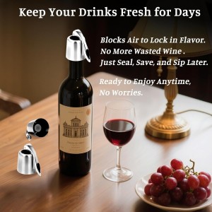 2-Pack Stainless Steel Wine Stoppers - Silicone Seal for Freshness, Reusable Bottle Sealer