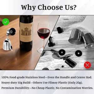 2-Pack Stainless Steel Wine Stoppers - Silicone Seal for Freshness, Reusable Bottle Sealer