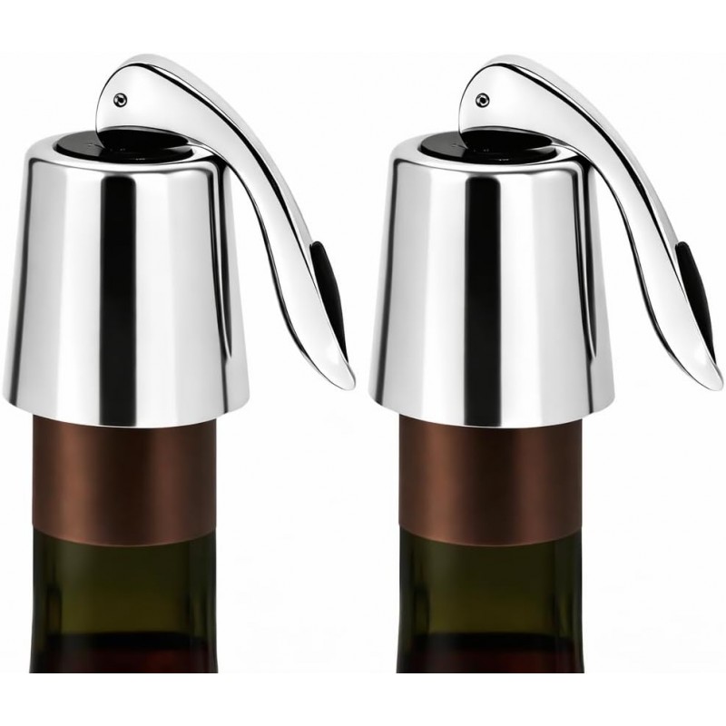 2-Pack Stainless Steel Wine Stoppers - Silicone Seal for Freshness, Reusable Bottle Sealer