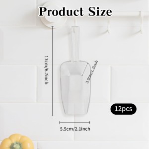 12 Pcs Clear Plastic Ice Scoop, Medium Multi Purpose Plastic Ice Scoop Sets, Ices Cube Scoops for Freezer Ices Machine Dry Goods Canisters Candy Buffet Kitchen Food Coffee Wedding Desserts（6.7 Inch）